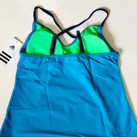 Adidas Tankini Aqua Blue w/ Signature 3 Stripes - Picture 4 of 9